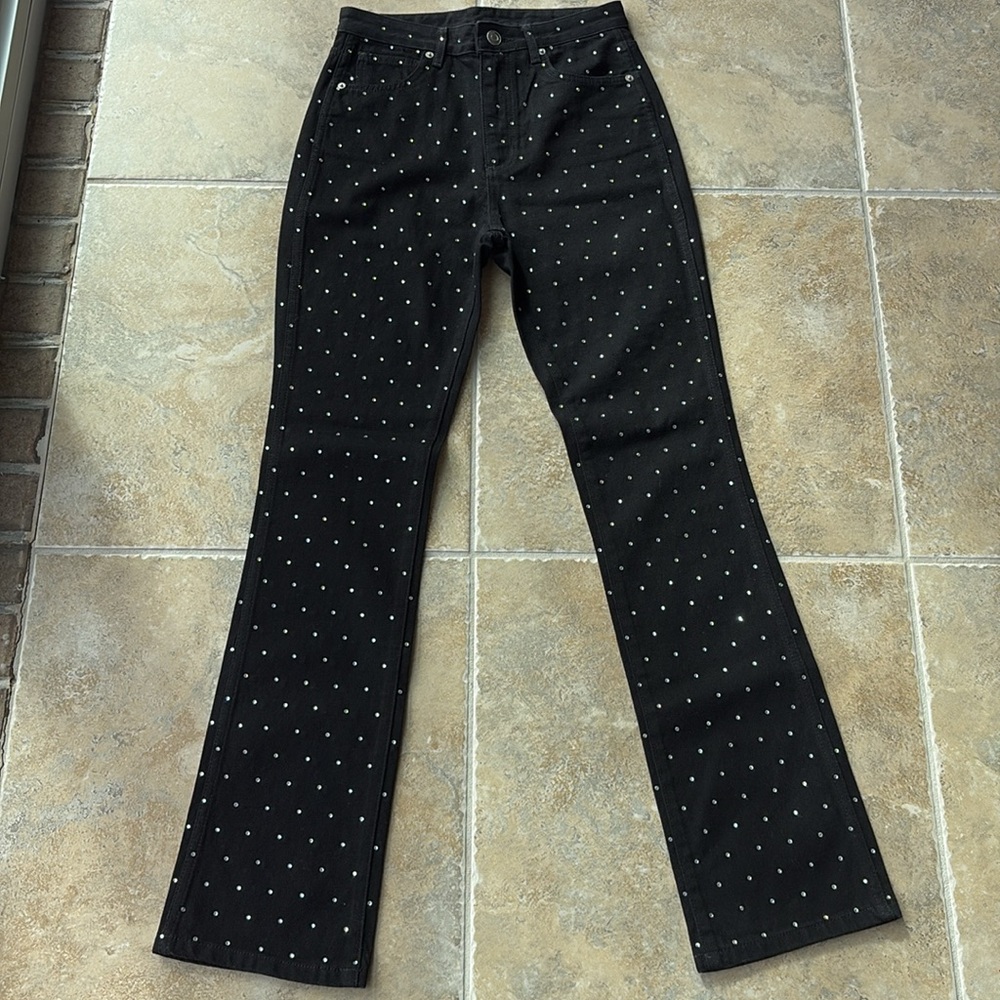 Gianni Bini $119 Black Ivy Rhinestone Straight Leg High Waisted Denim Jeans 27 - Picture 5 of 15